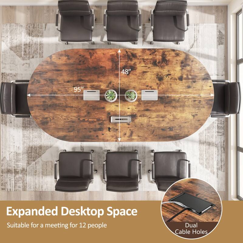 48" x 95" Expanded Desktop Space Suitable for a meeting for 12 people Dual Cable Holes