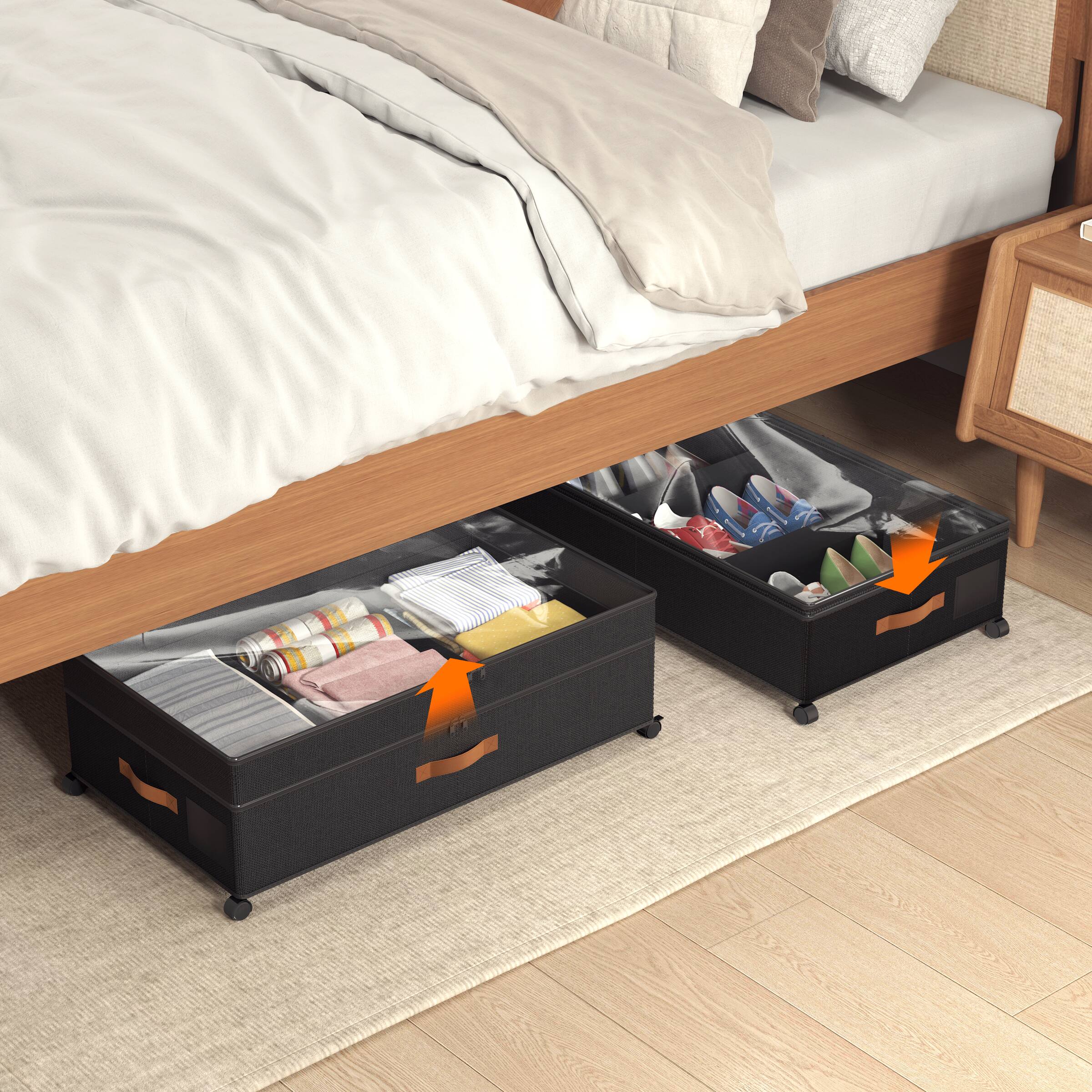 Alt View 1. Malletson - Under Bed Storage with Wheels, Adjustable Storage for Underbed with Lids(2 Pack) - Black.