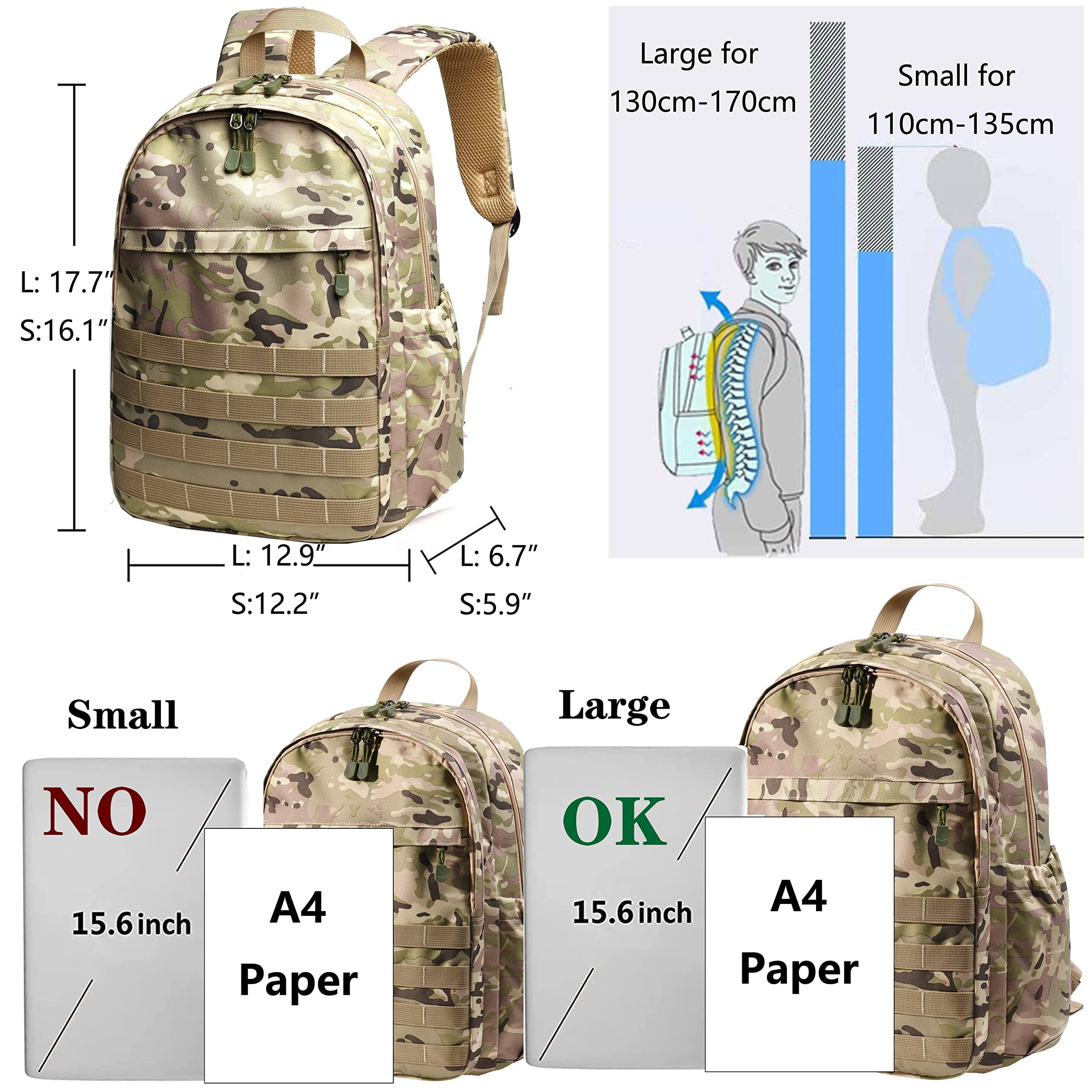 Back. Live At Space - Backpack With Lunch Box Waterproof School Bag Outdoor Travel Camping Daypack Camo For Rucksack (amy Green  Large) - Amy Green Backpack-Large.