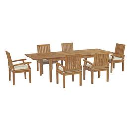 Modway - Marina 7-Piece Outdoor Teak Patio Dining Set - Natural White