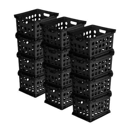 Front. Sterilite - Sterilite Stackable Sturdy Storage Crate Organizer Bins with Handles, 12 Pack.