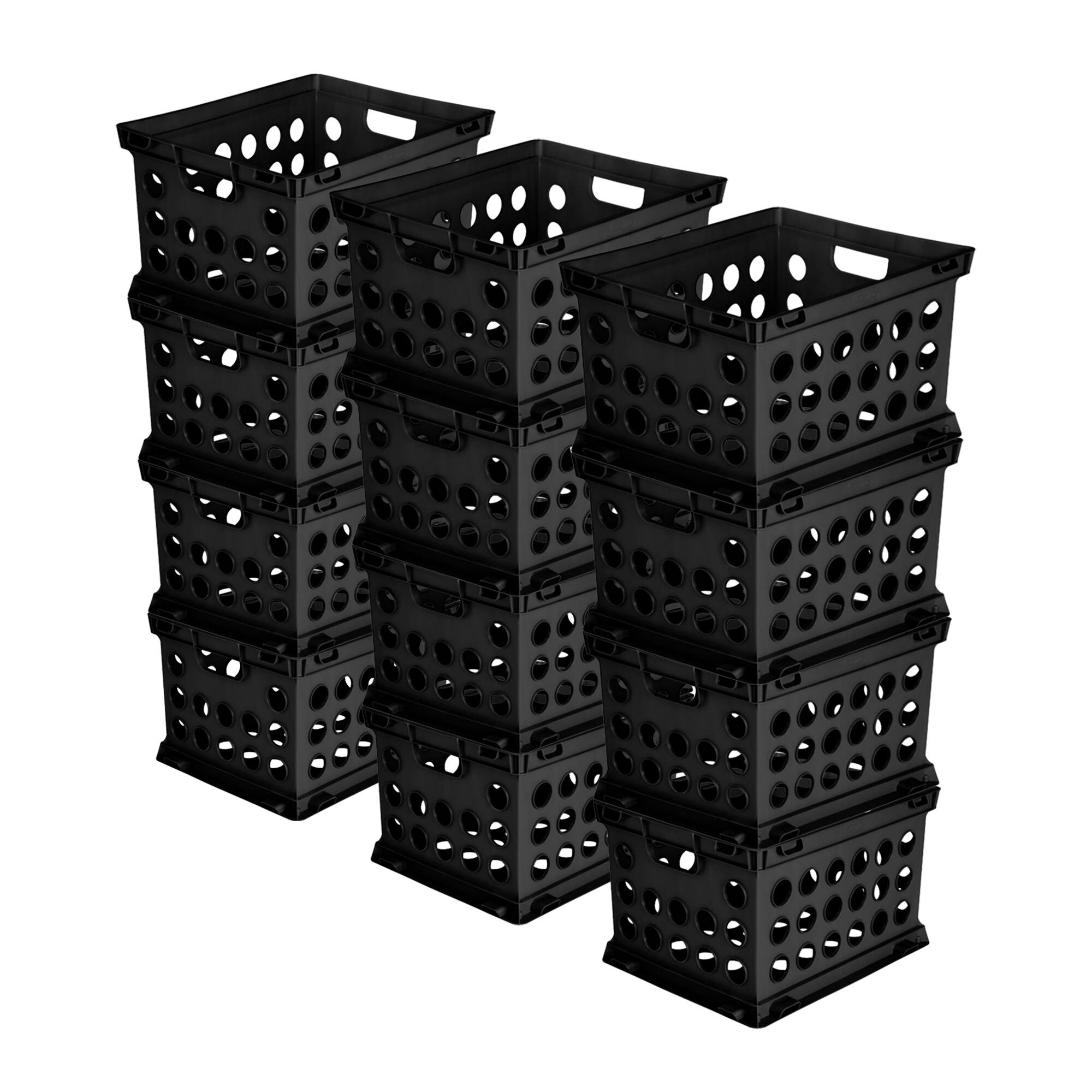 Front. Sterilite - Sterilite Stackable Sturdy Storage Crate Organizer Bins with Handles, 12 Pack.