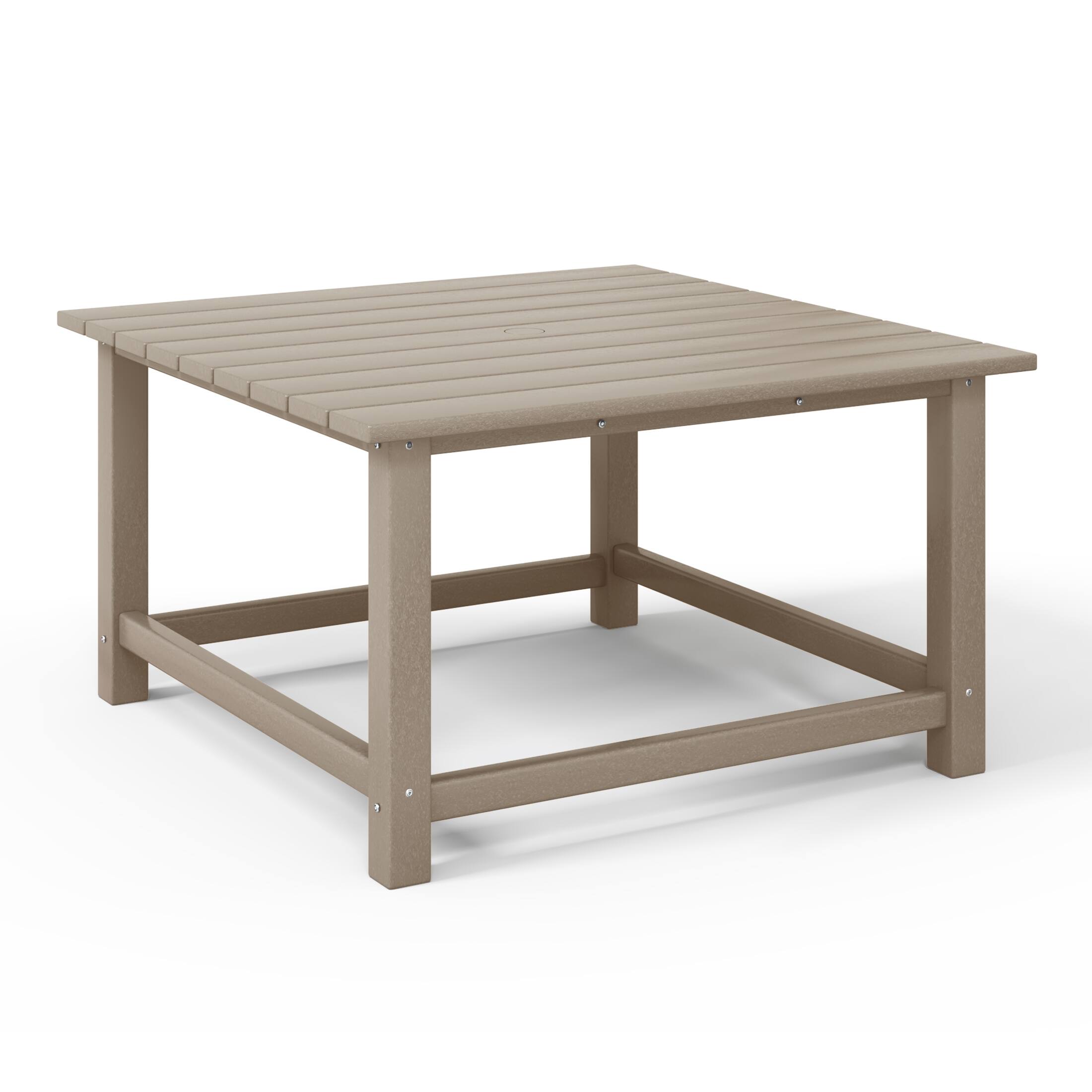 Left. WestinTrends - WestinTrends Malibu Low Outdoor HDPE Square Patio Coffee Table - Weathered Wood.
