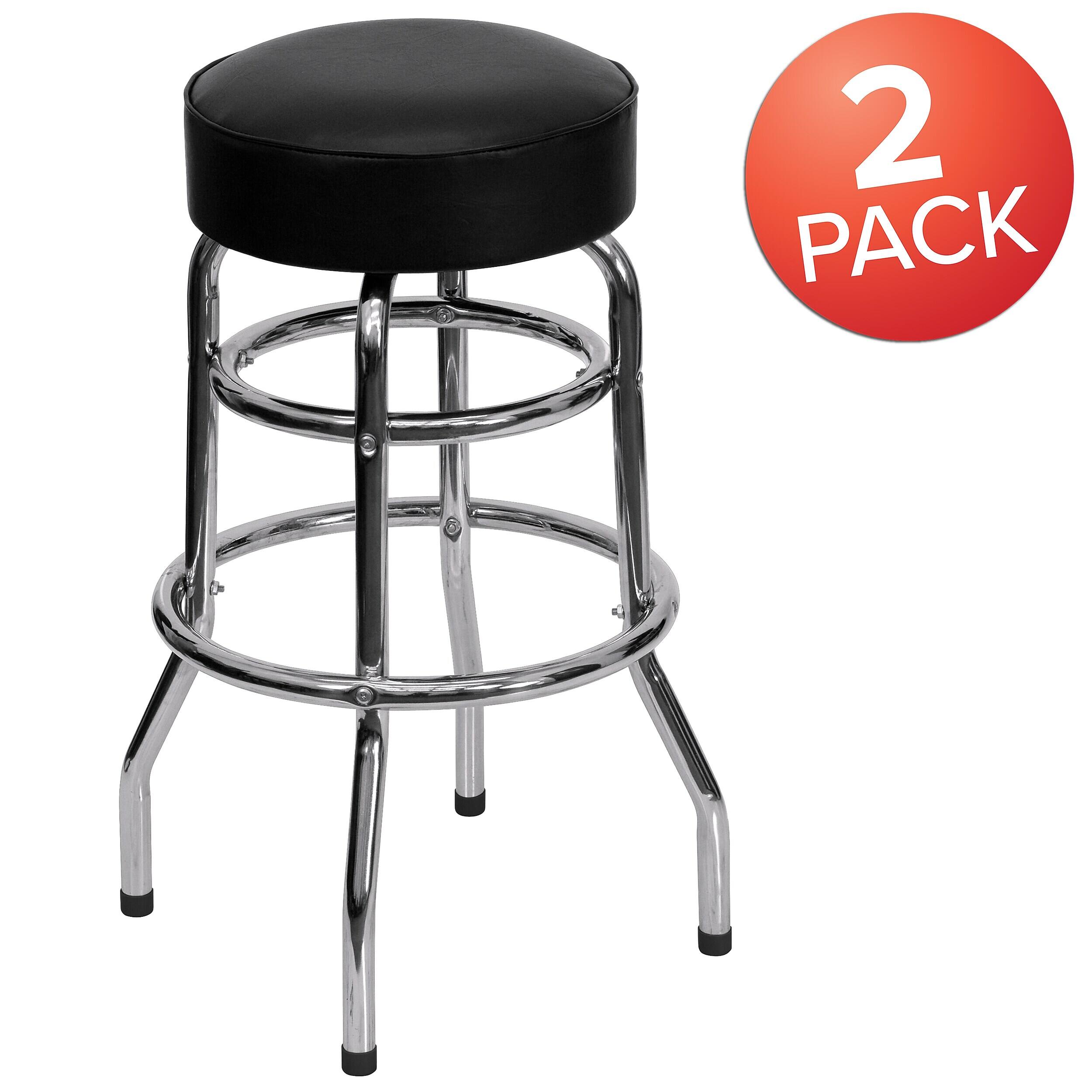Alt View 2. Flash Furniture - Bruno Traditional Vinyl/Metal Double Ring Barstool without Back, 2-Pieces/Pack (2XUD100) - Black.