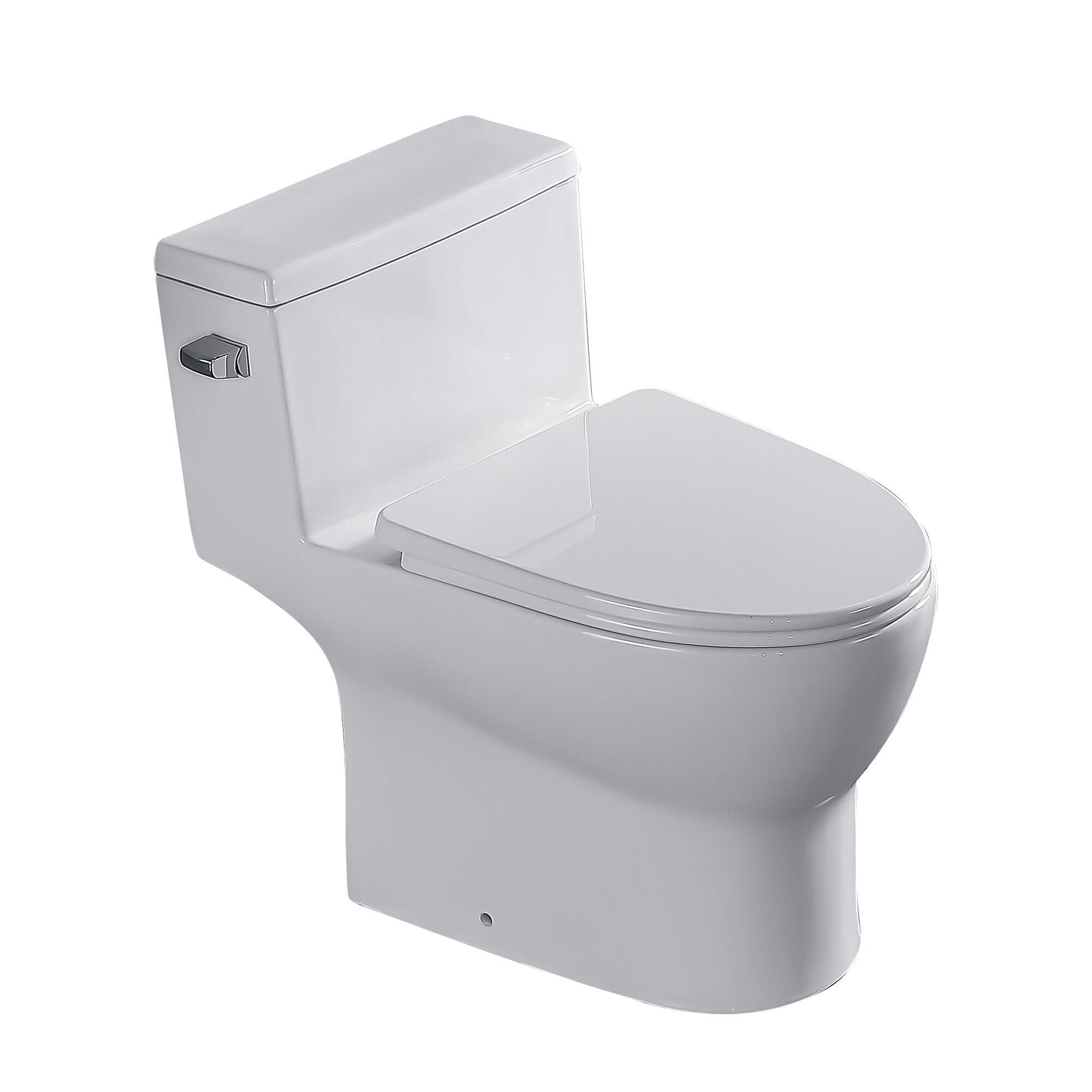 Alt View 4. TinyHomie - Ceramic One Piece Toilet Single Flush with Soft Closing Seat - White.