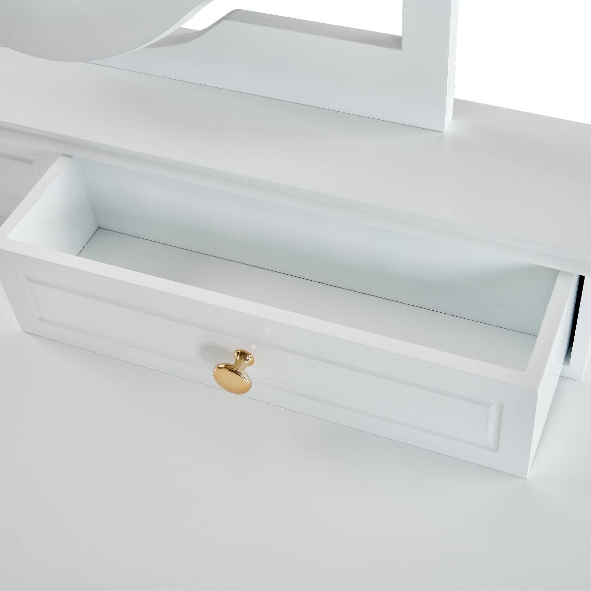 Alt View 3. Loheer - Loheer Compact Makeup Vanity Table with Stool, Reversible Mirror, White - White.
