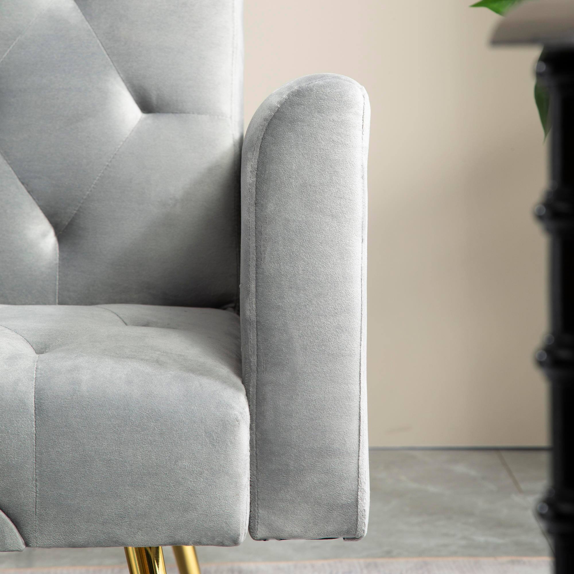 Alt View 7. Meqiodas - Convertible Sofa Bed Modern Futon Set, Velvet Foldable Reclining Loveseat, Three Adjustment Angles, Easy Assembly - GREY.
