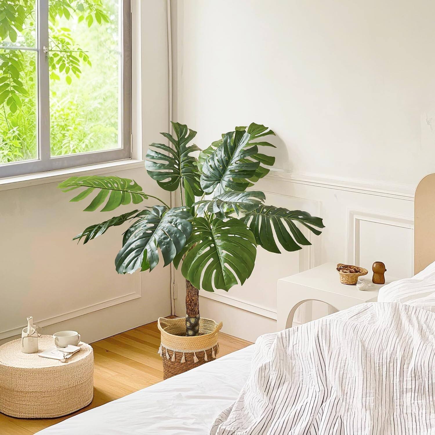 Alt View 3. Vecelo - 4.5ft Artificial Monstera Plant with Real-Touch Leaves, Adjustable Branches & Durable Pot for Home Decor - Green.