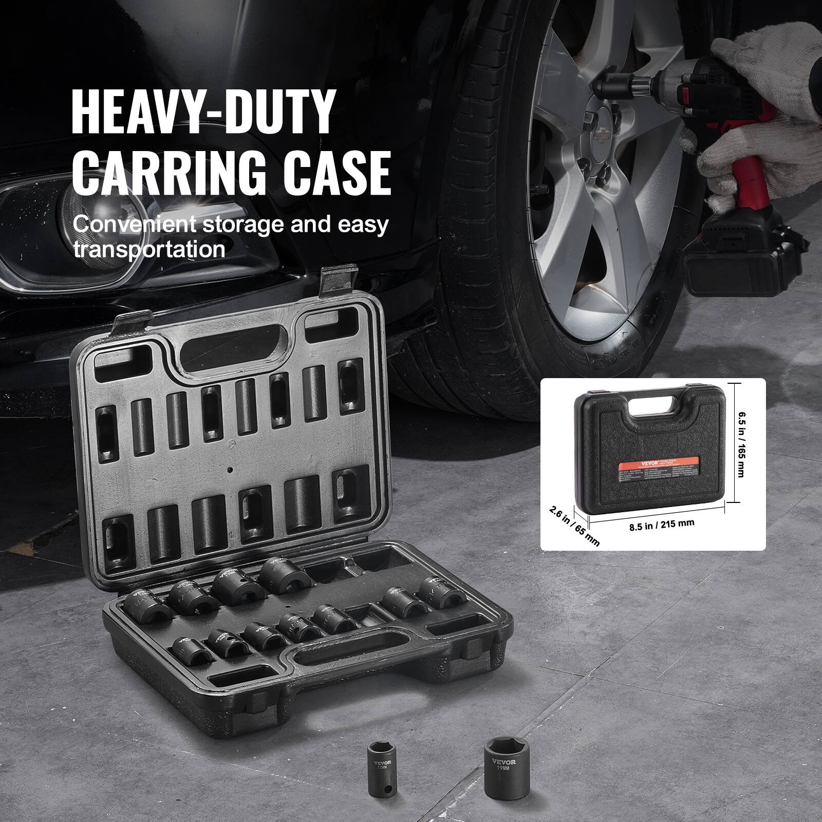 HEAVY-DUTY CARRING CASE Convenient storage and easy transportation 2.6in/65mm 8.5 in /215 mm 2.6 in in/ 65 mm 6.5 in/165 mm