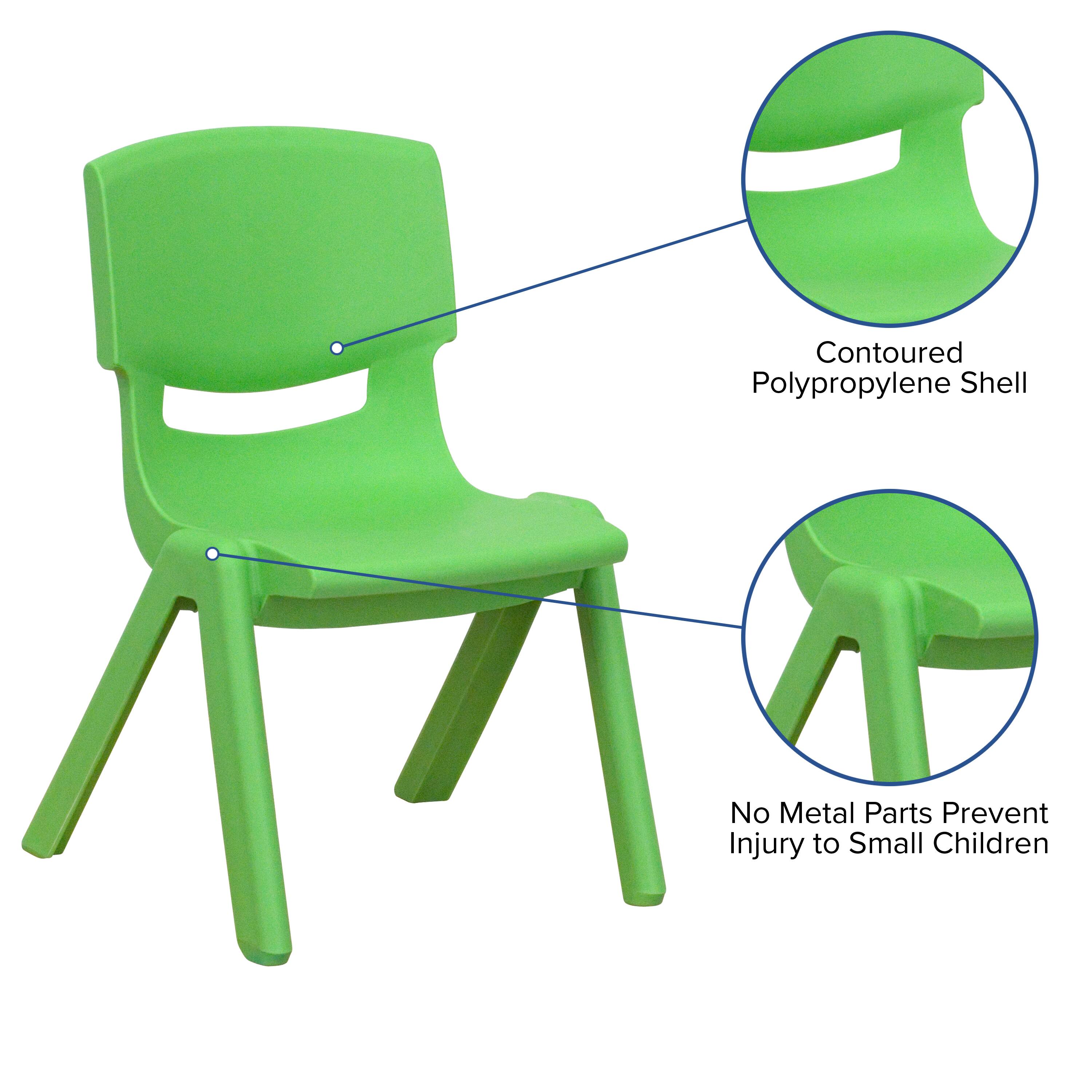 Contoured Polypropylene Shell  
No Metal Parts Prevent Injury to Small Children