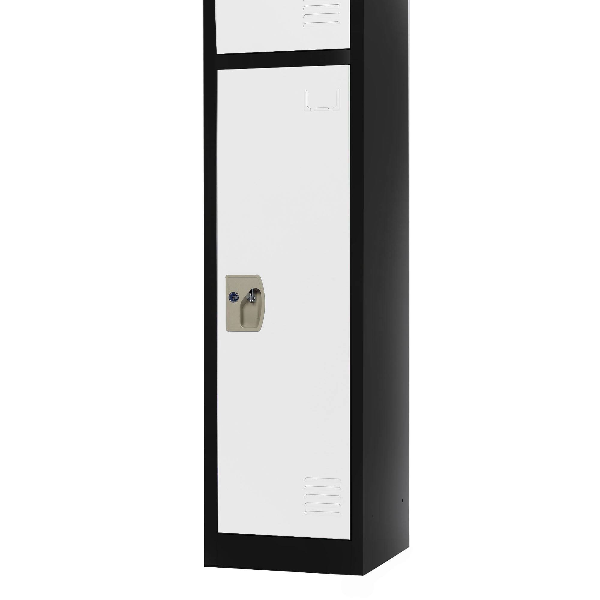 Back. AdirOffice - Storage Locker 629-Series 72" H 1-Tier Steel Key Lock 2-Shelf Locker with Key Lock, 4/Pack - Black Bidy/White Doors.