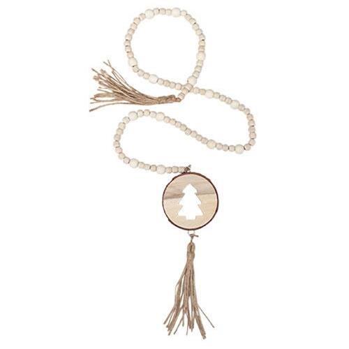 Front. BreeBe - *Natural Wood Bead Tree Tag Garland - Natural.