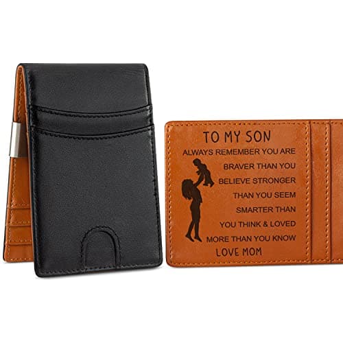 Vulpecula Spade – Personalized Mens Wallet Gift from Mom Engraved Men Leather Wallet Slim with Money Clip Sons Gifts Birthday – for son