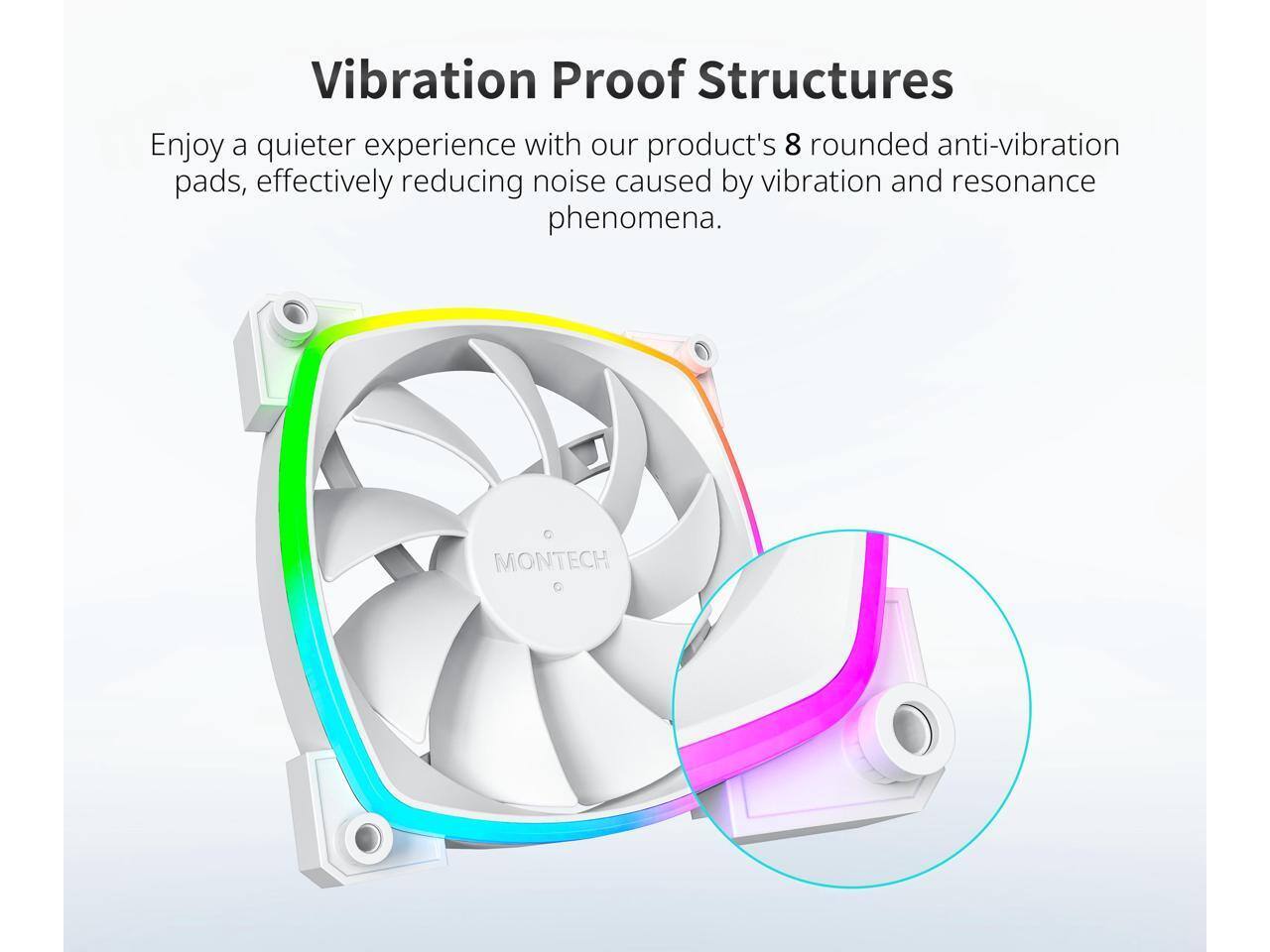 Vibration Proof Structures

Enjoy a quieter experience with our product's 8 rounded anti-vibration pads, effectively reducing noise caused by vibration and resonance phenomena.