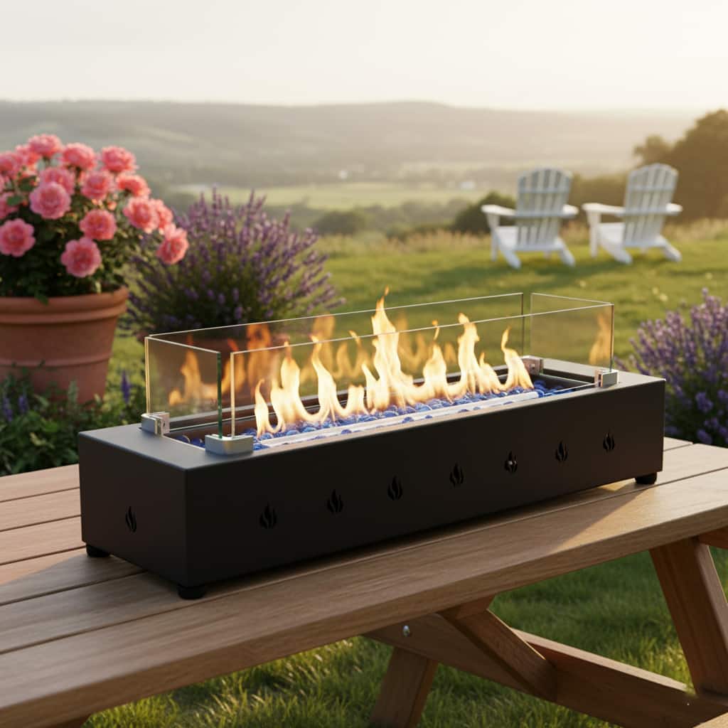 APRILSOUL - 28-Inch Rectangle Fire Pit 40000BTU Outdoor Propane Fire Pit Wind-Resistant Firepits Durable Iron Volcanic Rock Design