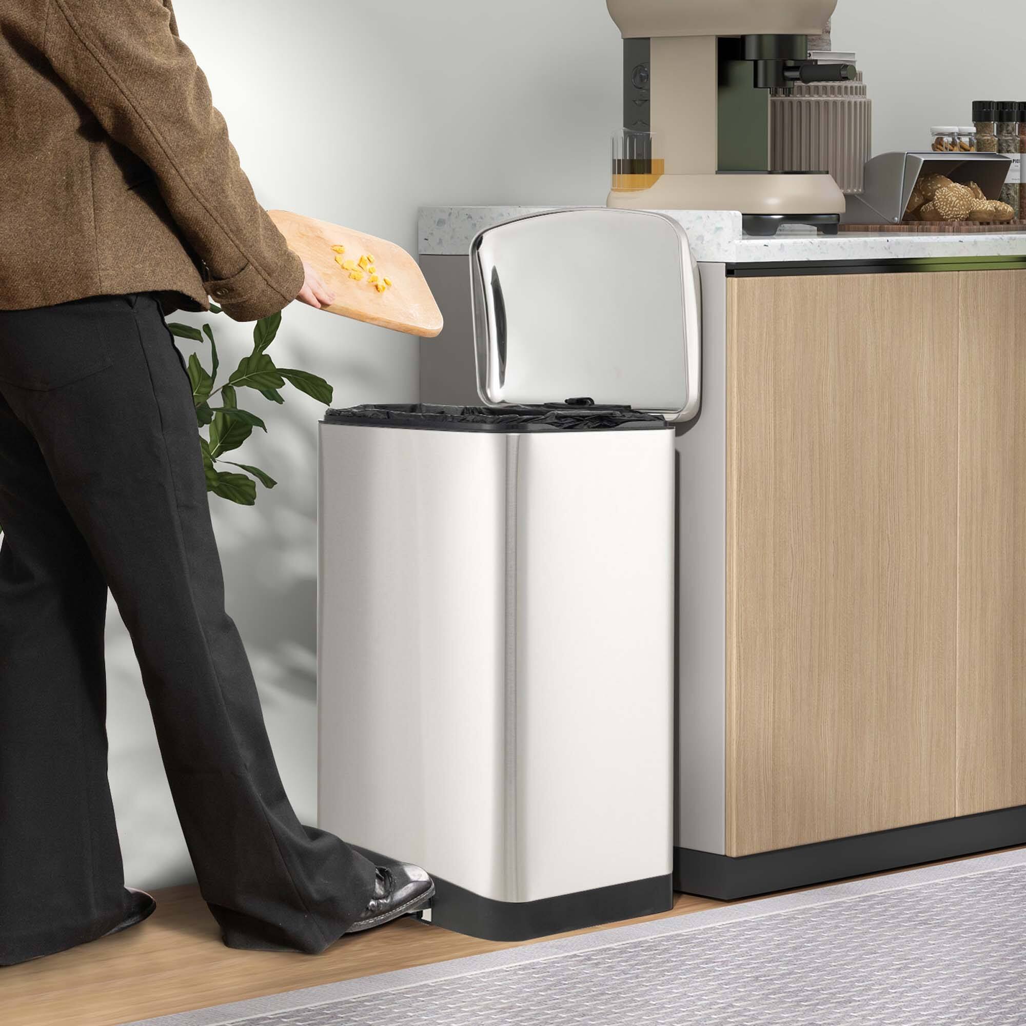 Alt View 1. Costway - Costway Stainless Steel Trash Can, 13.2 Gal Garbage Can with Lid, Detachable Inner Pail - Silver.