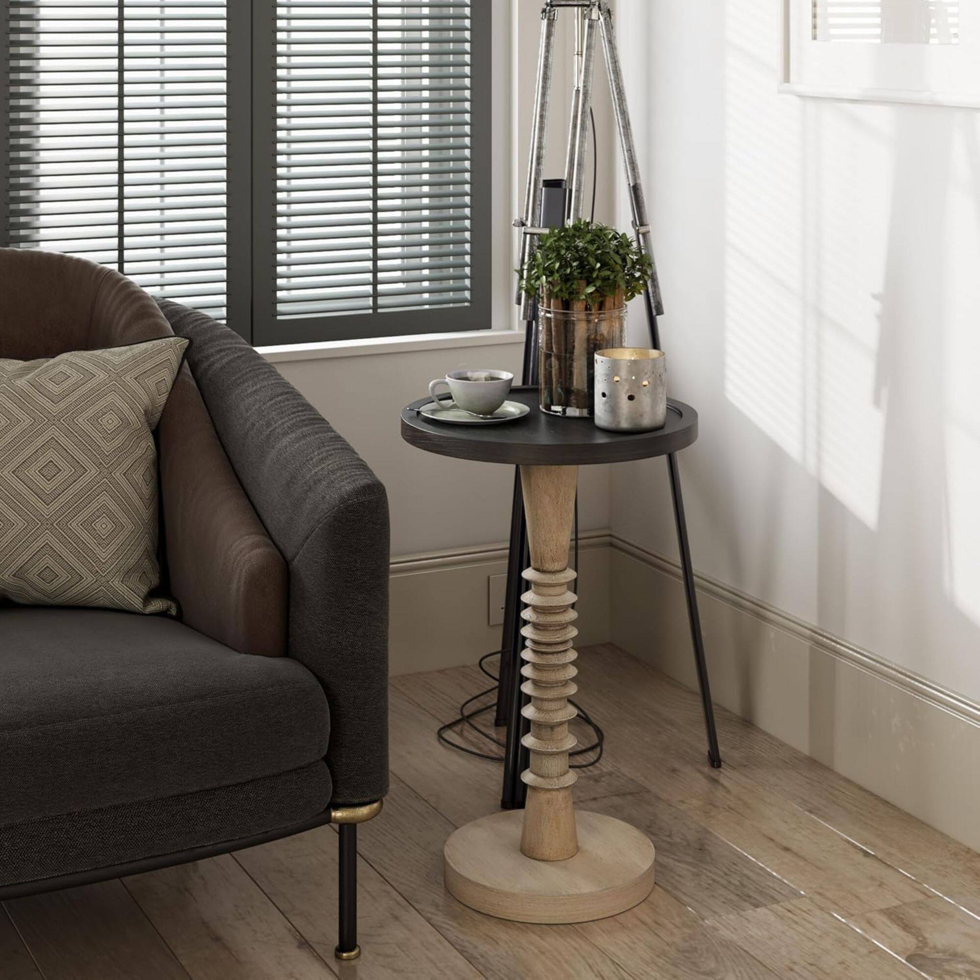 Alt View 7. COZAYH - COZAYH Pedestal Tray Top End Table for Holding Drinks, Lamps or Plants, Black - Black & White.