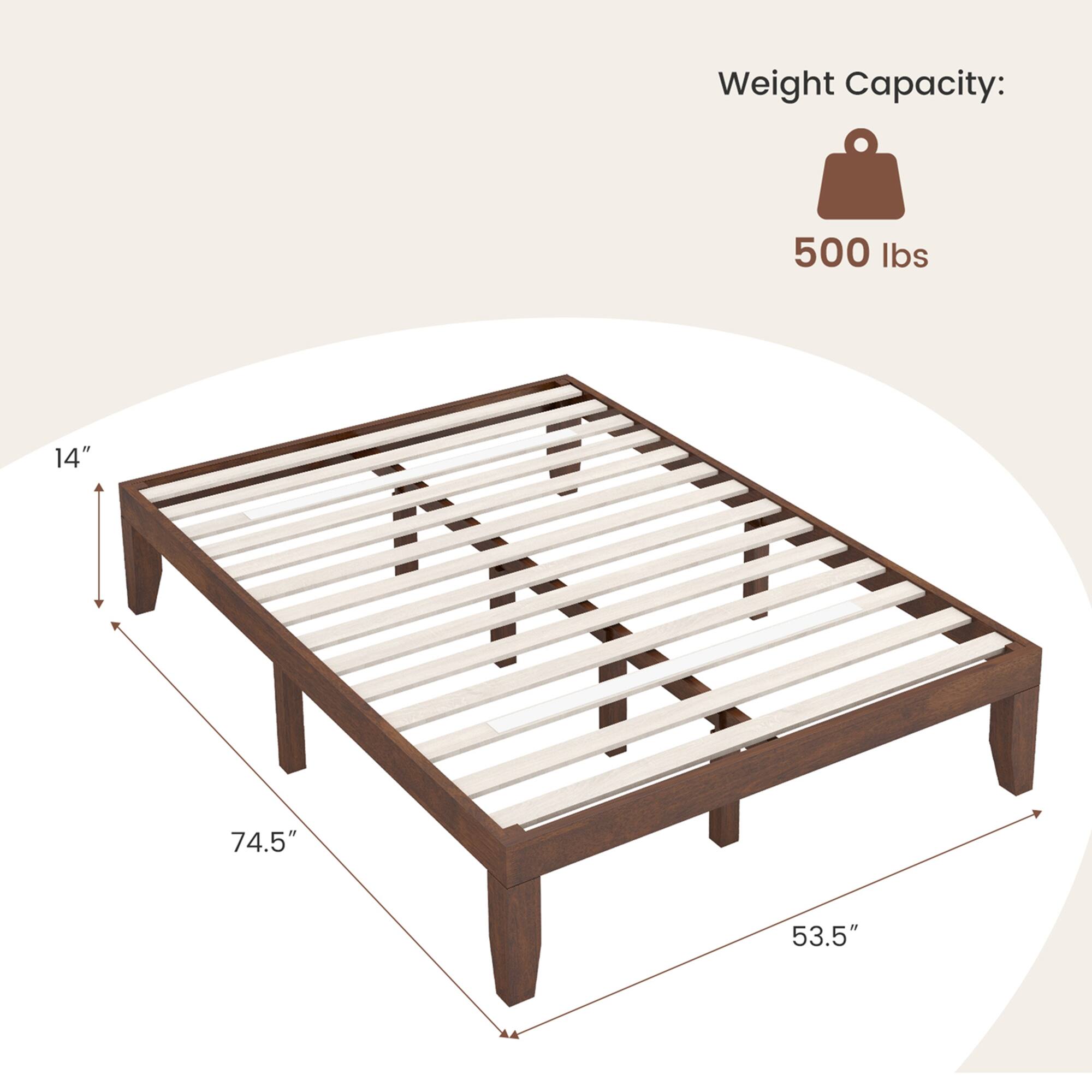 Alt View 3. Costway - Costway Full Wooden Platform Bed 14" Slats Support Mattress Foundation - Brown.