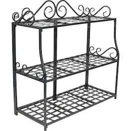 Sunnydaze - Iron 3-Tier Plant Stand Shelf with Scroll Edging - 30 in - Silver