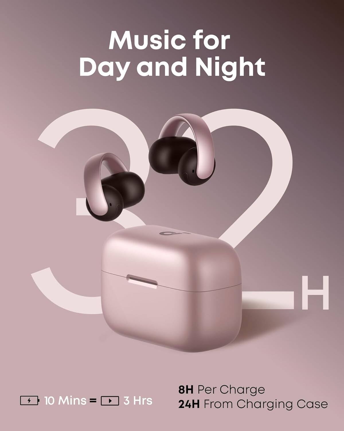 Music for Day and Night

32H

10 Mins = 3 Hrs

8H Per Charge
24H From Charging Case