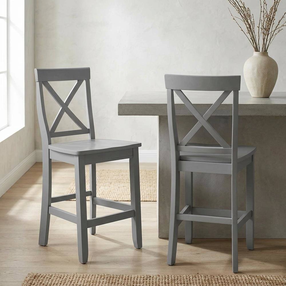 Alt View 6. FurniFact - Counter Height Bar Stool Set with X-Back Design in Stylish Finish - Gray.