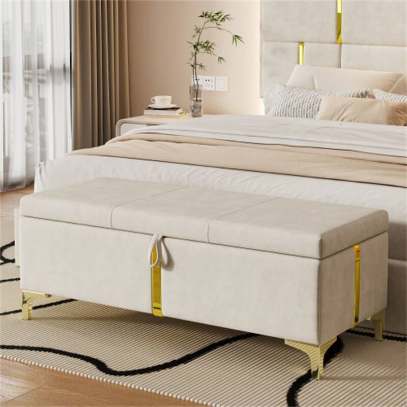 Alt View 2. HTUTWOO - Storage Ottoman Bench for Bedroom Living Room - Upholstered Storage Bench with Metal Legs, Fully Assembled Except Legs - Beige.