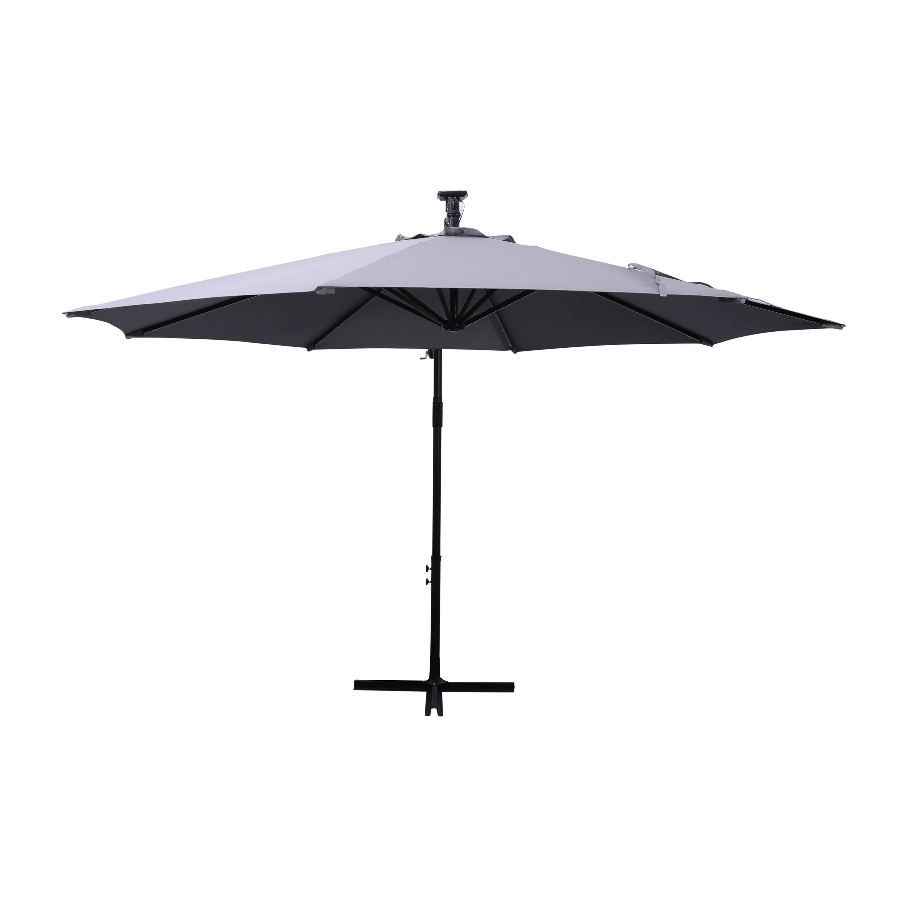 Angle. Flash Furniture - Sedona Commercial Grade 10 FT Round Cantilever Umbrella with 32 Solar LED Lights, Built in Cross Base, and Easy Lift and - Gray.
