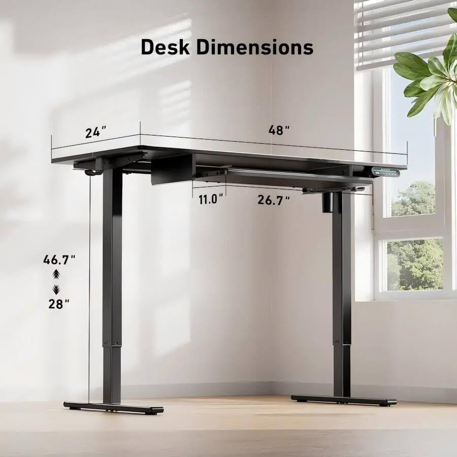 Desk Dimensions: 24" x 48" x 11.0" x 26.7" x 46.7" x 28"