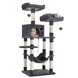 Songmics Home - Cat Tree, 56.3-Inch Cat Tower for Indoor Cats, Multi-Level Cat Condo with 11 Scratching Posts, 2 Perches, Cave, Hammock - Smoky Gray
