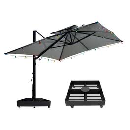 Mondawe - 10x13ft Cantilever Patio Umbrella with DIY Drape Hook and Base - Gray