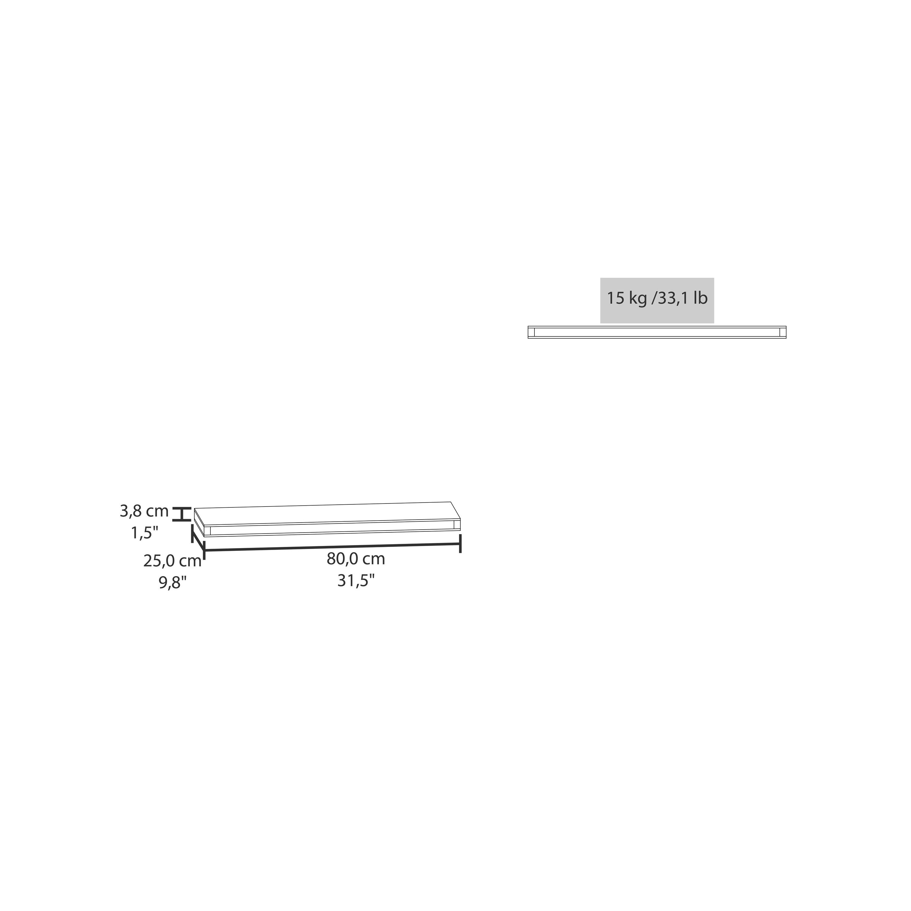 15 kg / 33,1 lb

3,8 cm / 1,5"

25,0 cm / 9,8"

80,0 cm / 31,5"