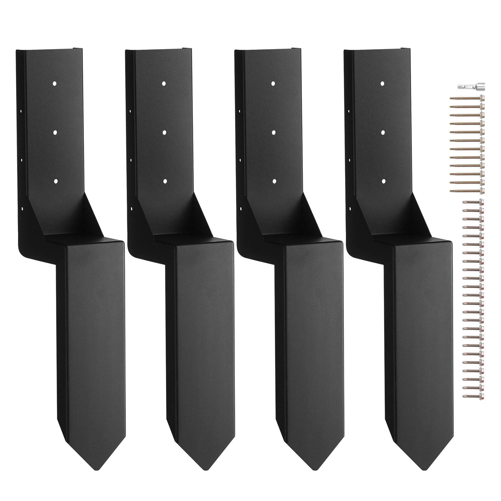 Front. VEVOR - Fence Post Anchor Repair Kit, 4 Pack Inner Diameter 3.5 x3.5 Inches Heavy Duty Steel Fence Post Support Stakes - Black.