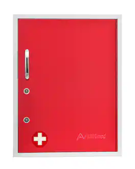 Viva Comfort - Medicine Cabinet, Surface Mount Locking Bathroom Security Cabinet with Shelf and Pocket - Red