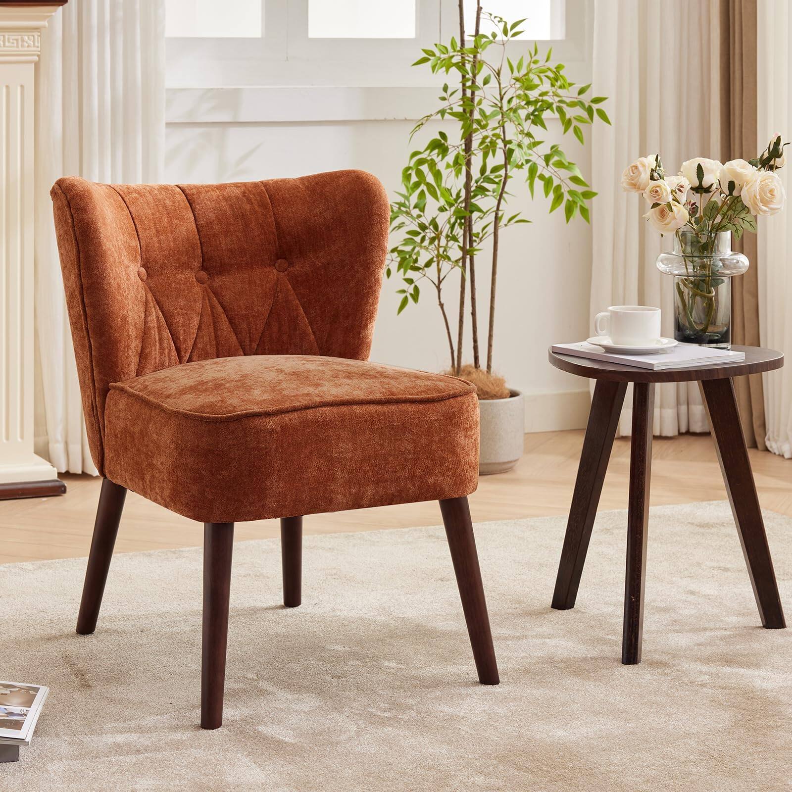 Jojoka - Modern Accent Chair, Upholstered Lounge Seat with Wood Legs, Comfortable Side Chair for Living Room, Bedroom - Brown