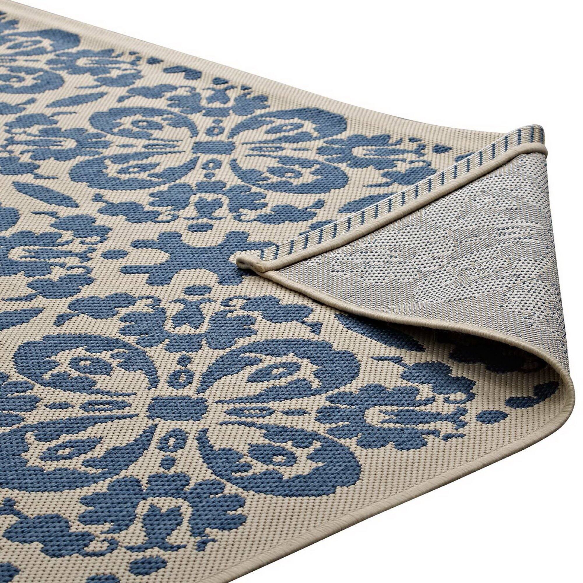 Alt View 3. Modway - Ariana Vintage Floral Trellis Indoor and Outdoor Area Rug - Blue and Beige.