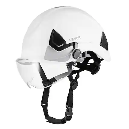 Front. VEVOR - Industrial Safety Helmet, ANSI/ISEA Z89.1 Approved ABS Hard Hat with Visor & 6-Point Ratchet Suspension - White.