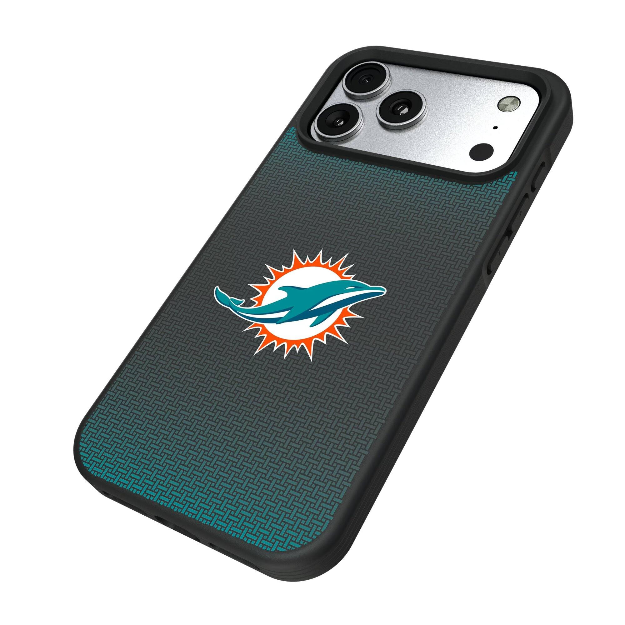 Alt View 1. Keyscaper - Miami Dolphins Linen Logo iPhone Bump Case - 13 Pro Max - Black.