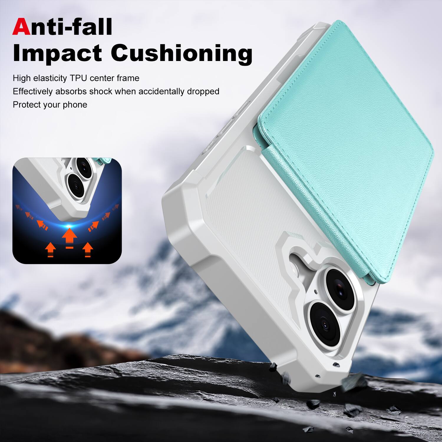 Anti-fall Impact Cushioning

High elasticity TPU center frame
Effectively absorbs shock when accidentally dropped
Protect your phone