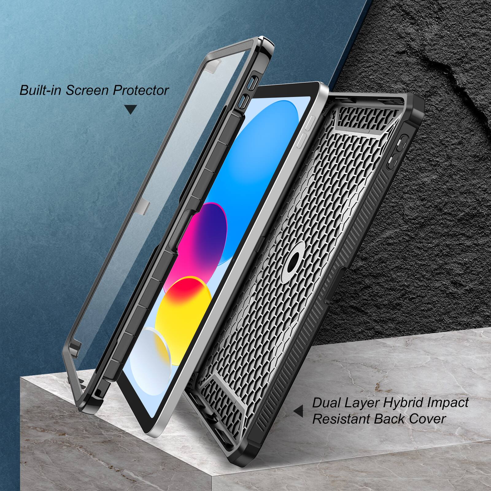 Built-in Screen Protector  
Dual Layer Hybrid Impact Resistant Back Cover