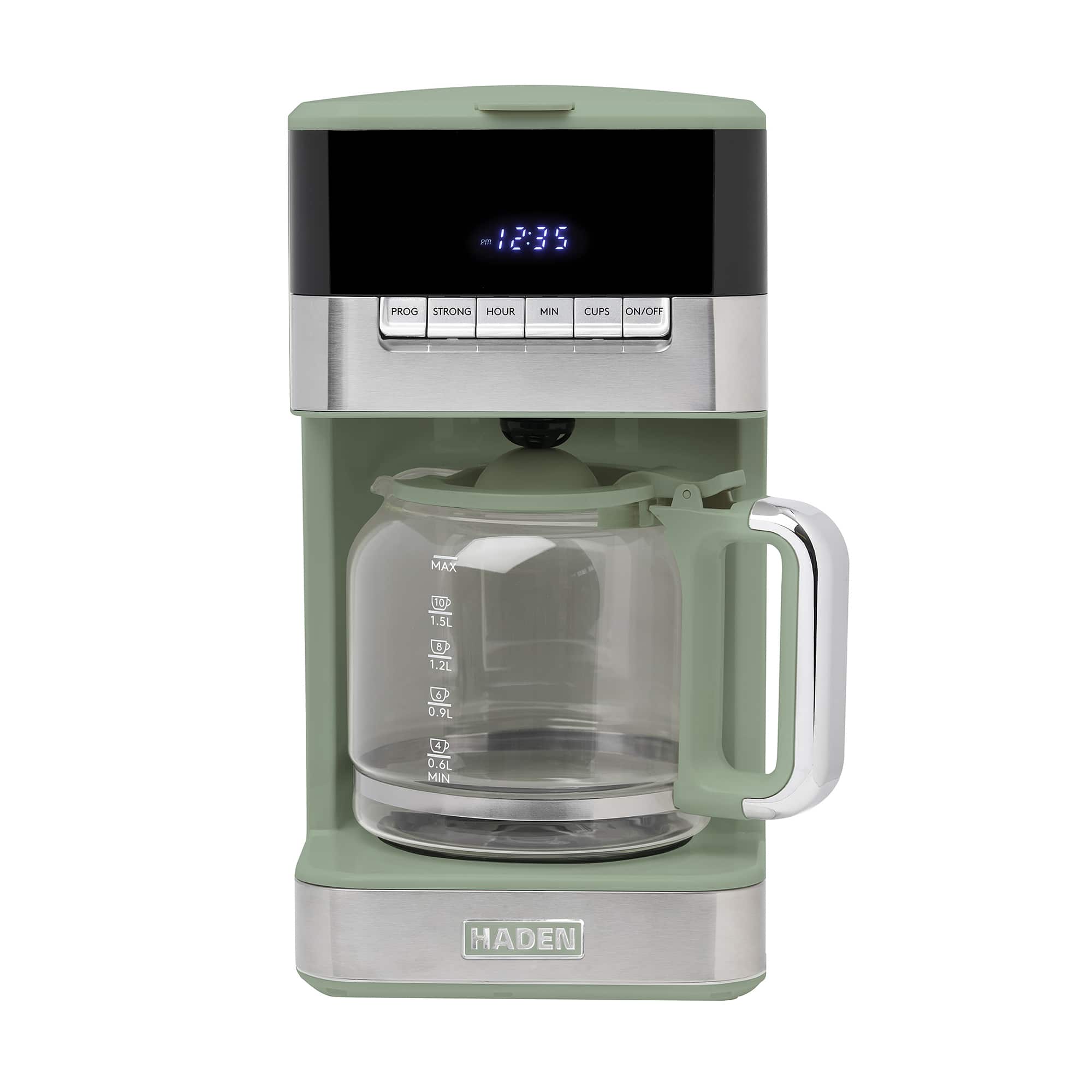 Haden - Programmable Drip Coffee Maker, 12 Cup Cafe Machine & Carafe, Green/Chrome - Cedar Green, Chrome