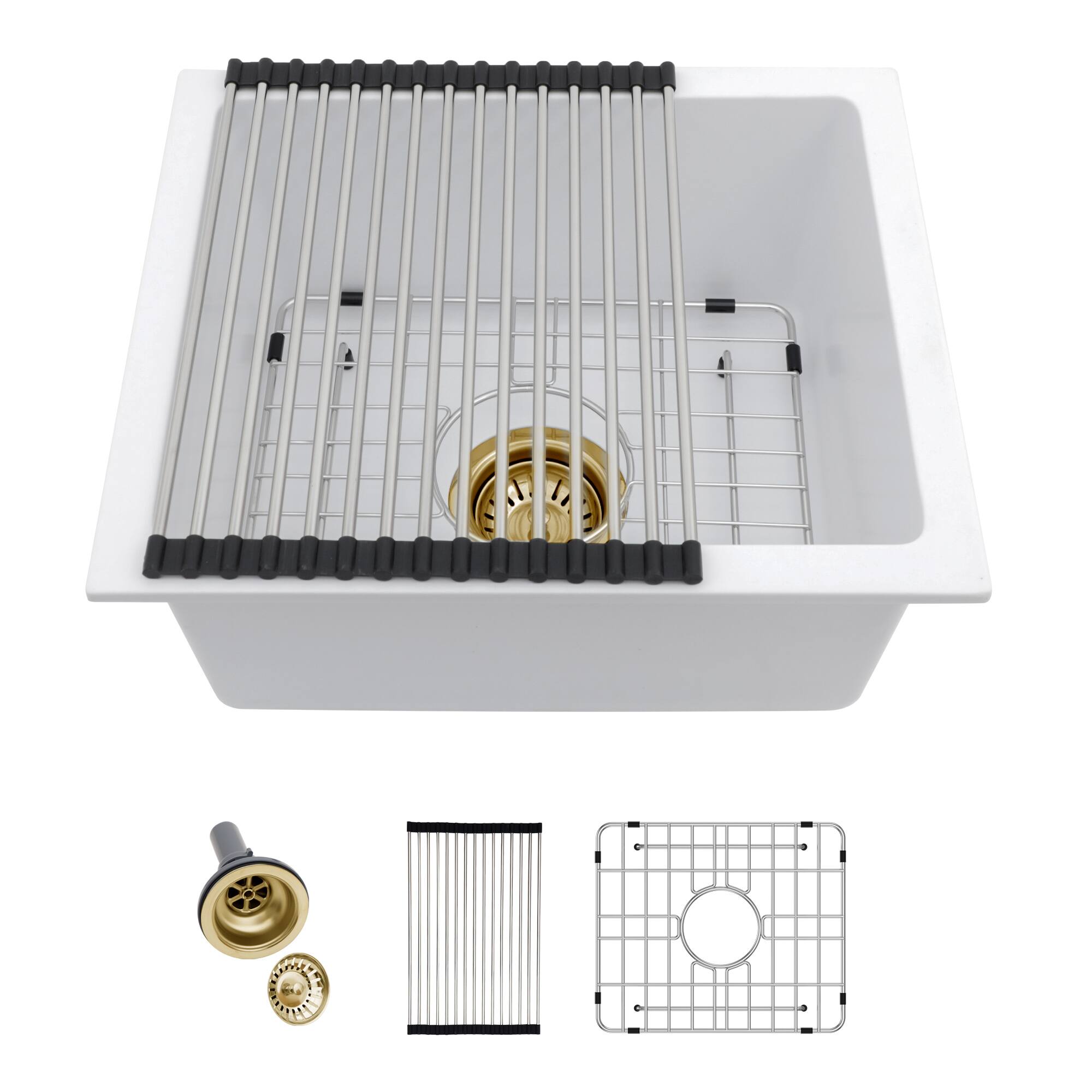 Front. Lordear - 18x16x9 Inch White Granite Composite Undermount kitchen Sink Single Bowl Quartz Small Bar Sink - White.