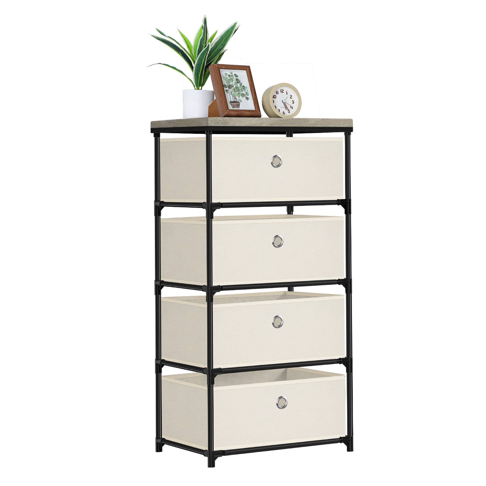 Alt View 1. Oumilen - 4-Drawer Fabric Storage Tower with Wood Top, Cream Beige - White.
