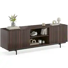 Boyel Living - Mid Century Modern TV Stand for TVs Up to 75" Farmhouse Fluted TV Stand - Brown