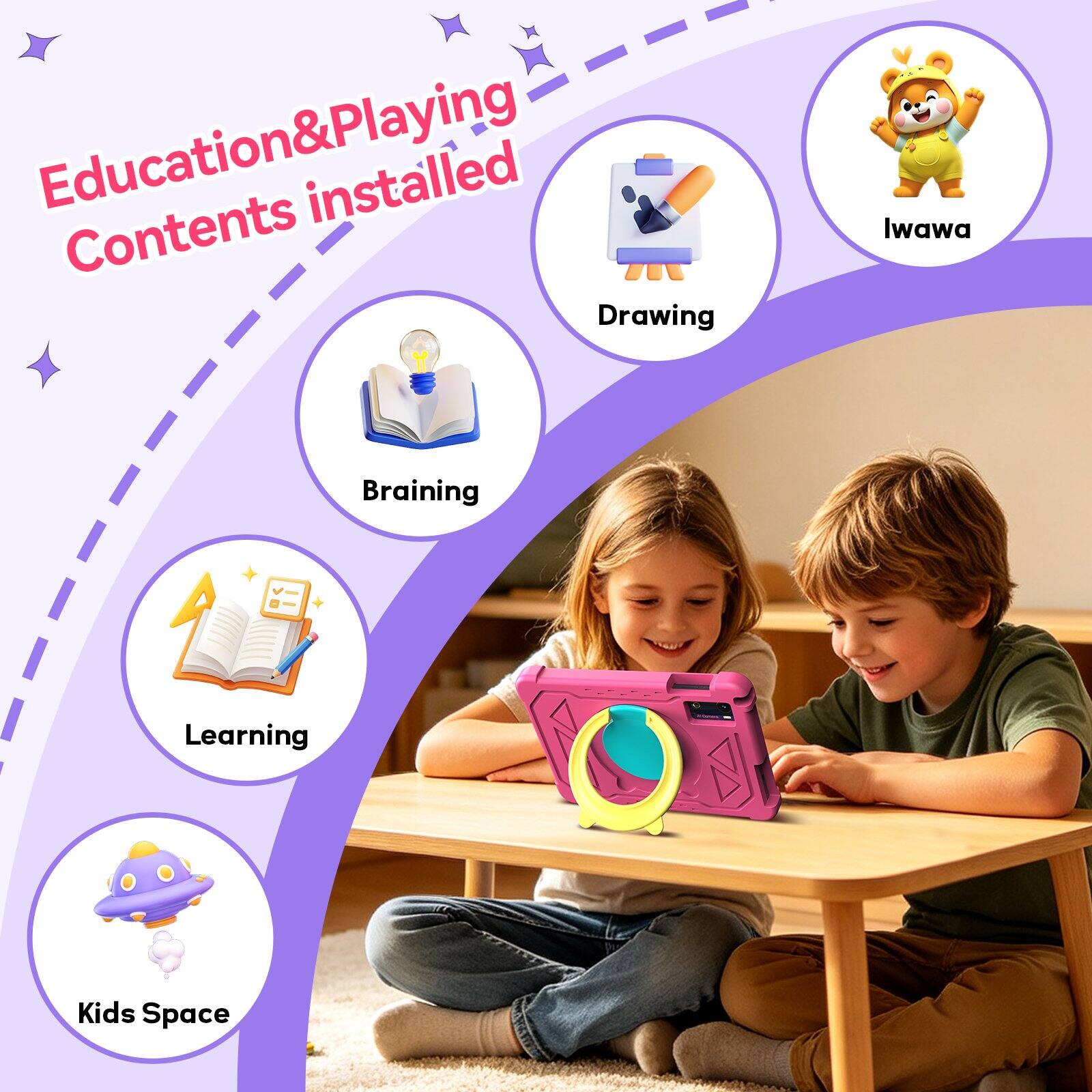 Education & Playing Contents installed

- Drawing
- Iwawa
- Braining
- Learning
- Kids Space