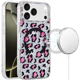 Kitcheniva - IMD Dual Layer Magnetic Circle Cover Phone Case With Tempered Glass For iPhone 17 Pro Max - Black and Pink