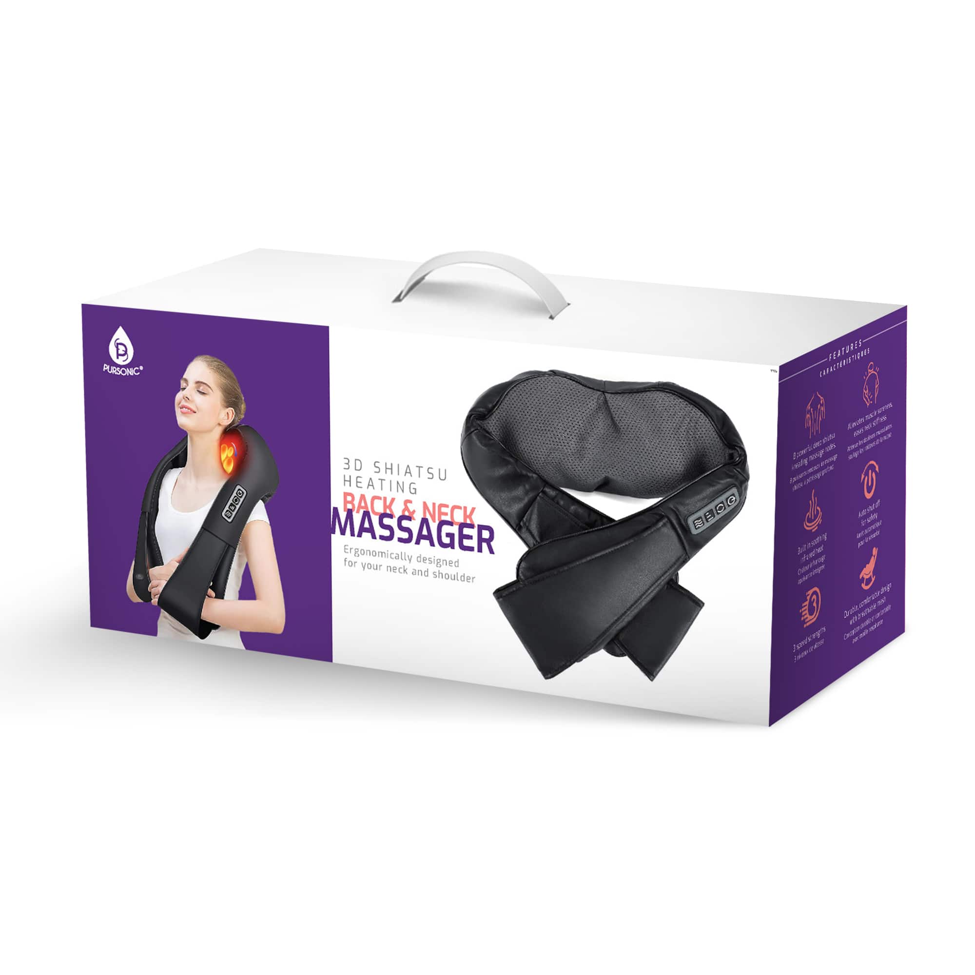 P PURSONIC* 0R0D 3D SHIATSU HEATING BACK & NECK MASSAGER Ergonomically designed for your neck and shoulder