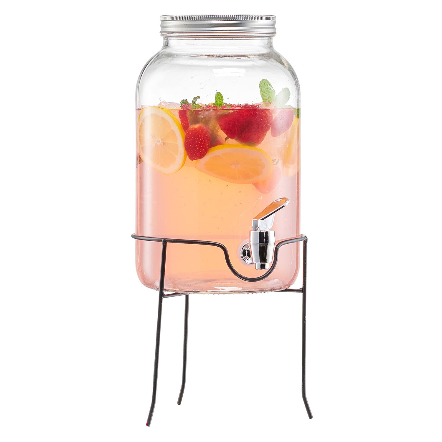 Front. Style Setter - Orchard Hill Beverage Dispenser With Wire Stand 1 GAL - Clear.