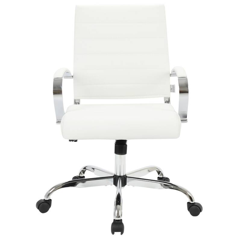 Alt View 4. LeisureMod - Pallet - Benmar Leather Office Desk Computer Chair with Ribbed Seat and Steel Frame - White.