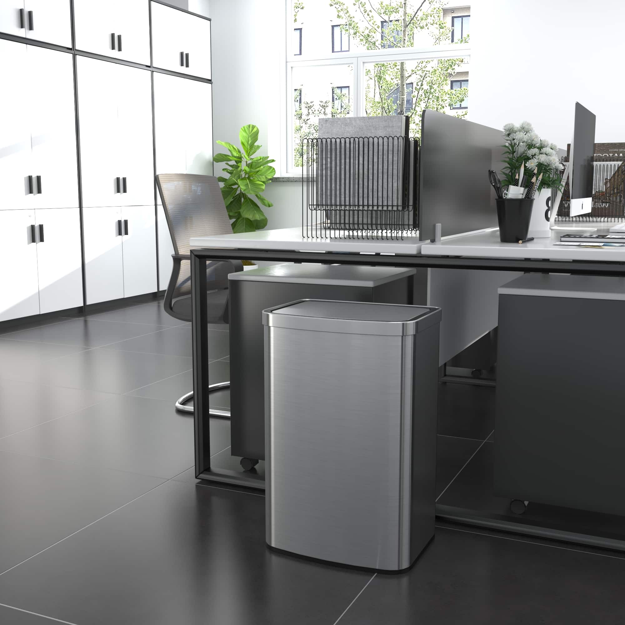 Alt View 3. Innovaze - 13.2 Gal./50 Liter Stainless Steel Rectangular Motion Sensor Trash Can for Kitchen - Sliver.