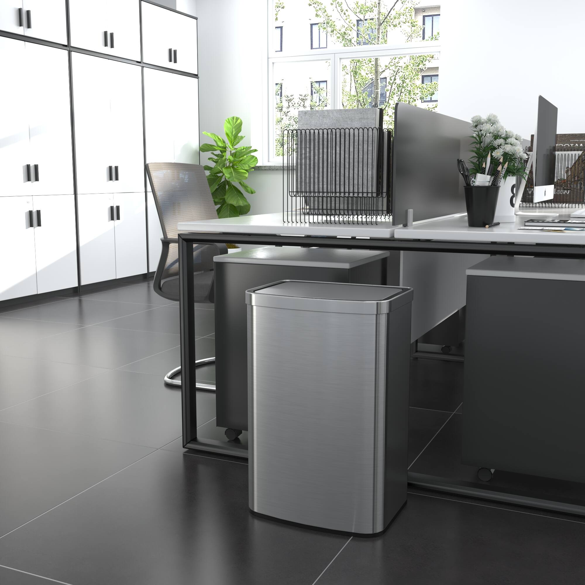 Alt View 3. Innovaze - 13.2 Gal./50 Liter Stainless Steel Rectangular Motion Sensor Trash Can for Kitchen - Sliver.